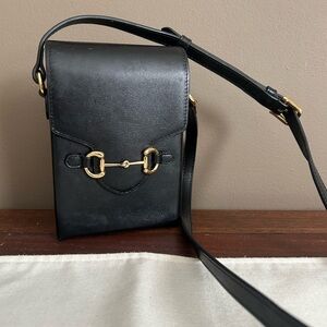 Authentic Gucci Horsebit Black Leather Crossbody Bag